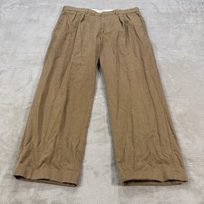 Polo Ralph Lauren Mens 36x30 Pleated Trousers Tan Brown Cotton Wide Leg Cuffed
