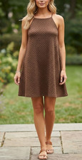 Derek Heart Dress Size L Brown Textured Halter swing trapeze Lined Flow cocktail