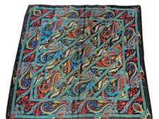 Vtg BERKSHIRE Classy Metallic Paisley Turquoise/Blue/Red/Gold/Black Scarf 34x34