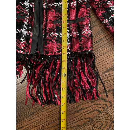 Bagatelle Womens Small Blazer Jacket Sequin Evening Fringe Plaid Embellished NWT - Picture 8 of 11