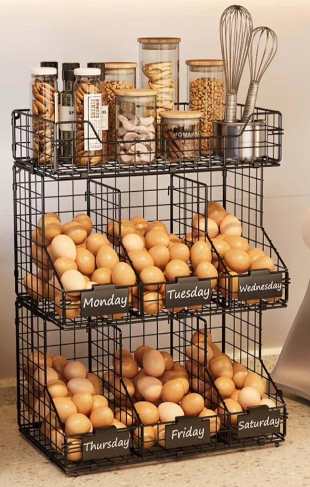 Egg Holder Countertop 3 Tier Egg Rack with Labels Dividers to Separate Eggs. NIB
Opens in a new wind