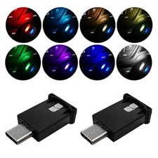 USB Type C LED Ambient Light, 8 Color Car RGB USB LED Decoration Night 2 PCS