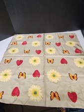 Vintage Echo Strawberries Daisies Butterflies Silk Scarf CP1