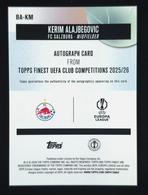 2025-26 Topps Finest UEFA KERIM ALAJBEGOVIC Rookie RC Auto Refractor #BA-KM view 2