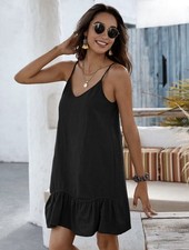 Black Ruffle Hem Cam Slip Ladies Dress Size XS 6-8 Holidays Beach Vacation