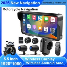 2026 Motorcycle Dash Cam 5.5" Wireless Carplay Android Auto TPMS Waterproof GPS