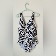 NEW Jantzen Safari Black White One Piece Swimsuit Size 12