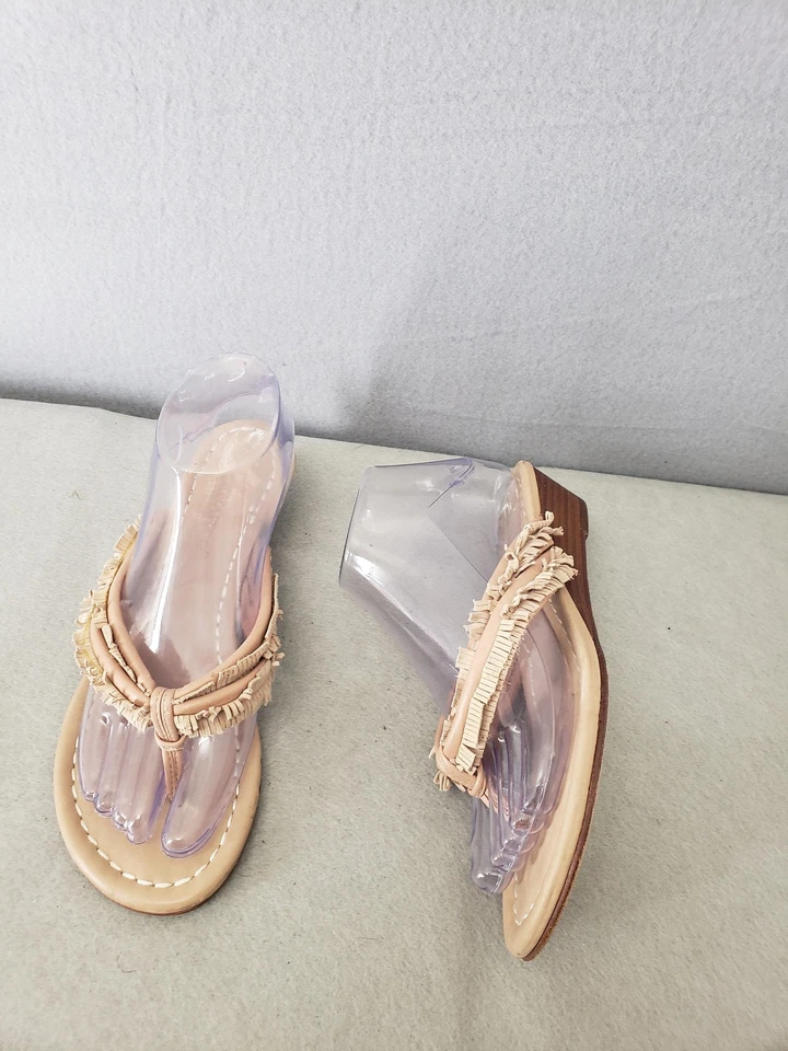 Sandalias Bernardo Mujer 7M Cuña Tanga Cuero Boho Flecos Vero Cuoio Zapatos Foto 4 de 4