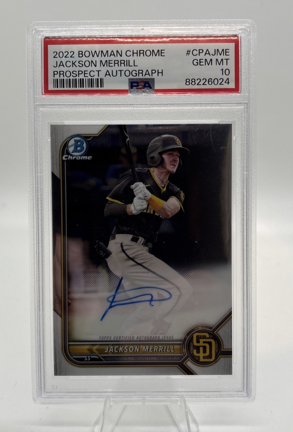 2022 BOWMAN CHROME PROSPECT AUTO #CPAJME JACKSON MERRILL PSA 10 AUTO