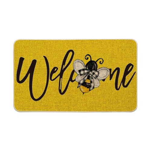 Bright Yellow Bee Spring Doormat for Summer Home Decor and Low-Profile Switch Rug