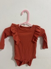 Cat  Jack Baby Girl Newborn Rust Ribbed Ruffle Long Sleeve Bodysuit