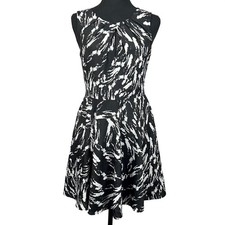 Express Dress Womens 4 Sleeveless Mini Cottagecore Fit and Flare Black White