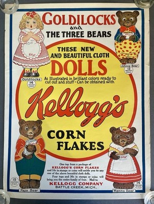 Vintage 1926 Kellogg s Corn Flakes Goldilocks And The Three Bears Doll Poster