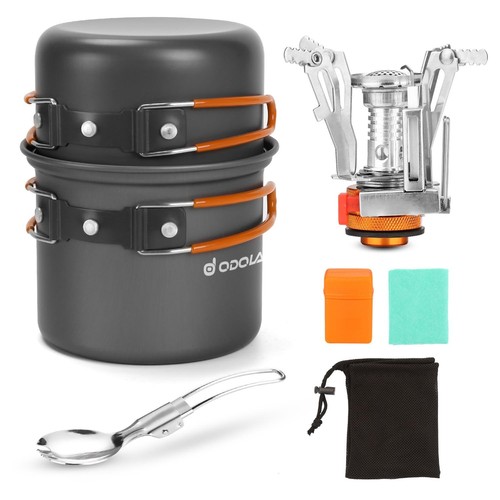 Camping Cookware Set - 6-Piece Mess Kit with Pot Stove Spork and Bag