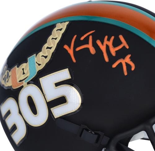 Vince Wilfork Hurricanes signierter alternativer Minihelm mit Schutt-Umschlagkette - Bild 2 von 3