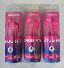 Magnavox Snug Fit Earphones E/Mic Smooth Bass Handsfree. Pink Lot of 3