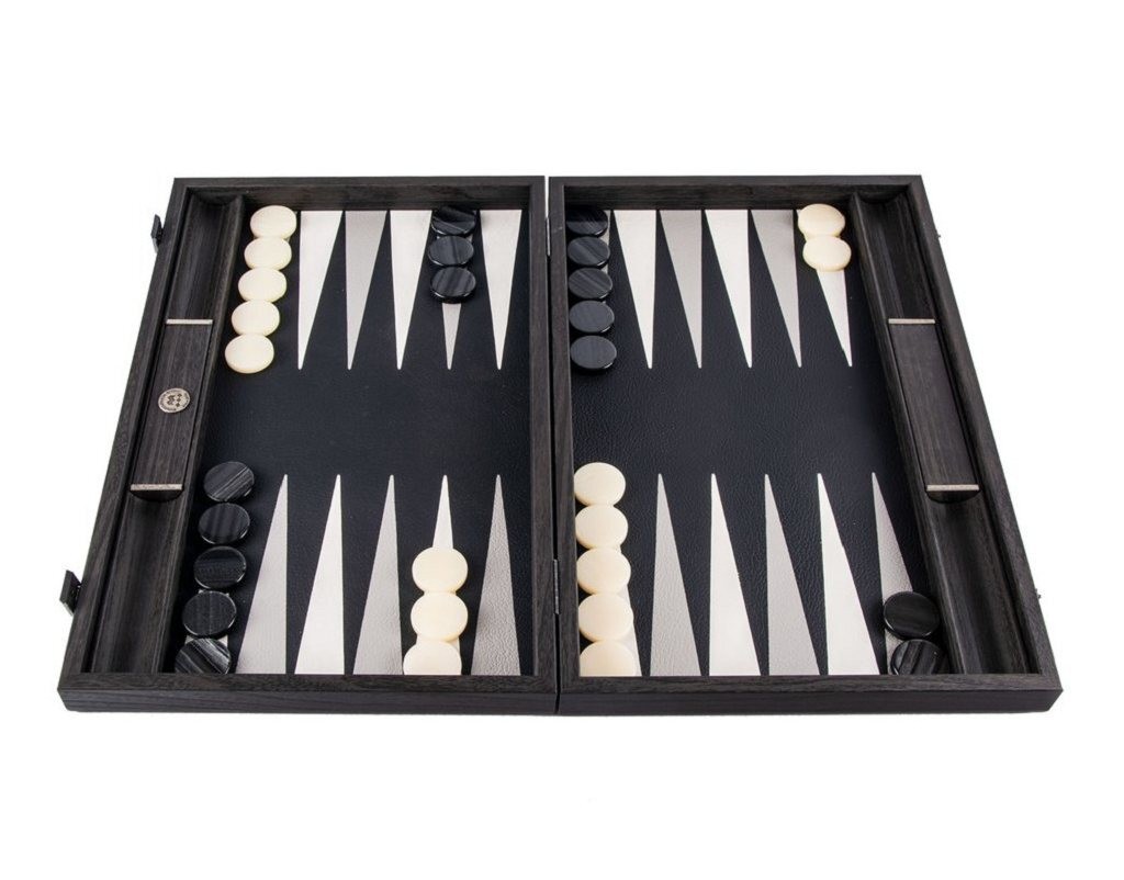 Manopoulos Classic Black Leatherette Backgammon Set (19-inch) (UK)