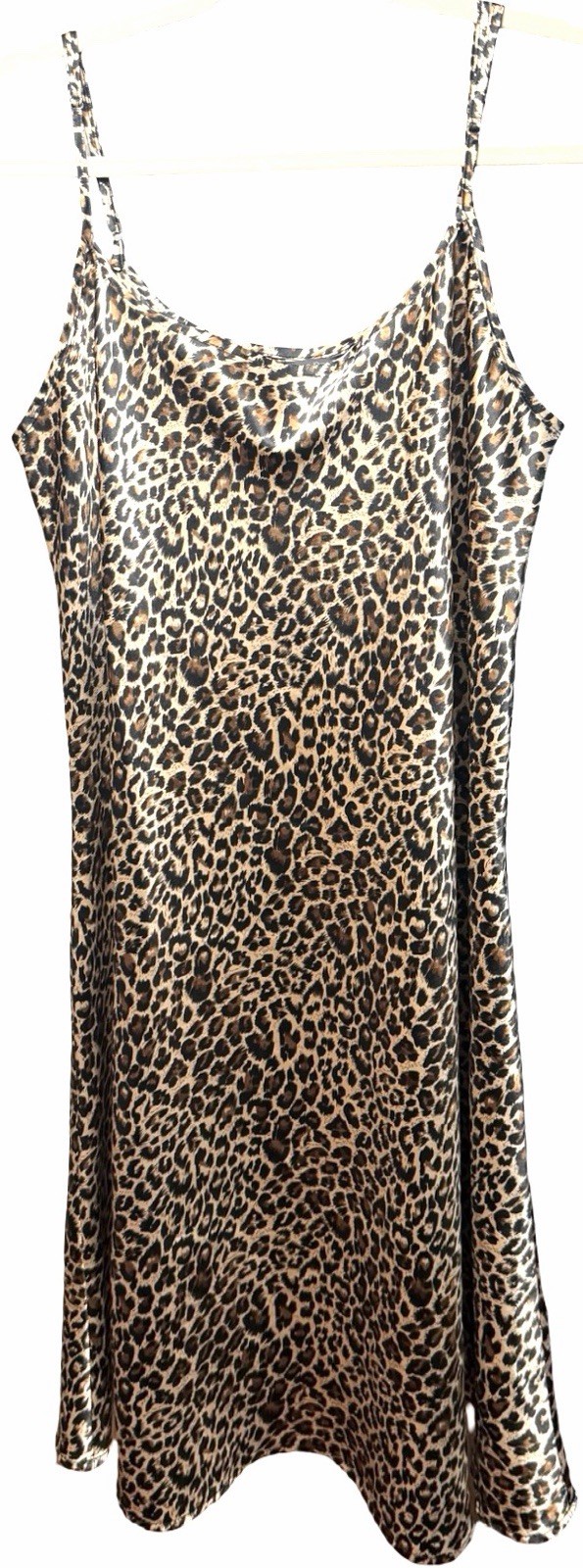 Alexander Del Rossa Leopard Satin Nightgown 2X Animal Print Slip Dress