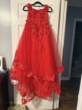 Girls Lace Tulle Dress Floral Appliqu  Blue White Red Flower Girl Ball Communion