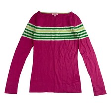 Lilly Pulitzer Maria Capri Pink Green Striped Boatneck Sweater L/S Knit Size S