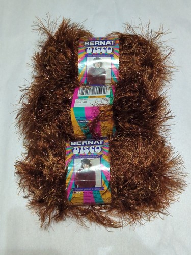 Bernat Disco Mr Brown Eyelash Yarn New 3 Skeins W/Copper Gold Bulky 5 50g 52yd - 第 1/9 張圖片