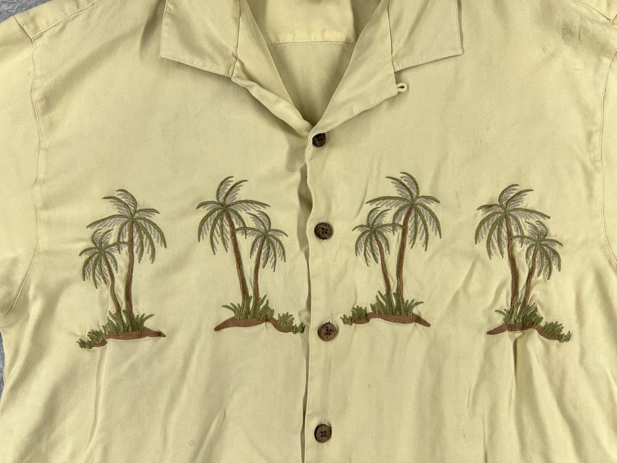 Tiki Classics Shirt Men Extra Large Yellow Palm Tree Embroidered