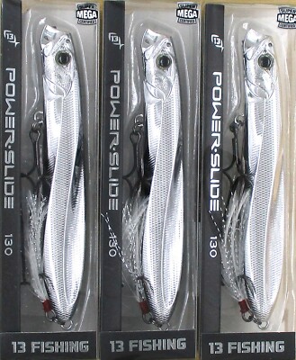 (3) 13 Fishing 5'' Power Slide 130 Pencil Popper 7/8 Oz Chrome Brand New