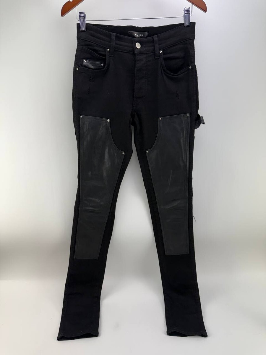 Amiri Mens Black Denim Leather Workman Pants Jeans Size 28x35 | eBay