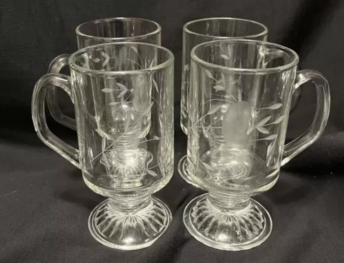 Princess House Heritage Etched Crystal Footed Coffee Mugs - Set Of 4