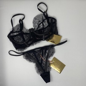 Agent Provocateur Adara SOIREE Black Swarovski Leather 34D/4 Set NWT