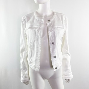 collarless white jean jacket