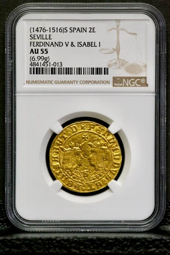 1476-1516 Spain 2 Escudos Seville Ferdinand V & Isabel 1 NGC AU 55 Cross  CC397