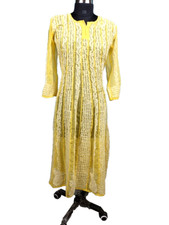 Hand Embroidered Lucknowi Chikankari Georgette Anarkali Yellow Color Kurti