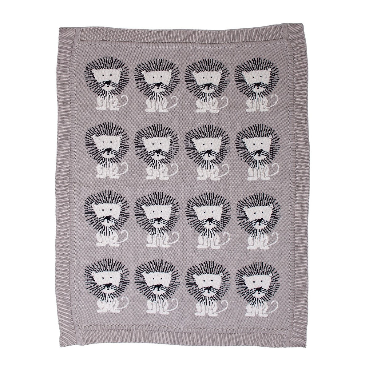 Grey Lots Of Lions Woven Knitted Baby Blanket Grey Lots Of Lions Woven Knitted Baby Blanket