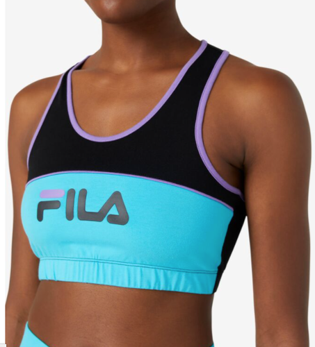 FILA Sports Bra Womens Small Poesia Stretch Jersey Cotton Racerback Blue Black - Picture 3 of 6