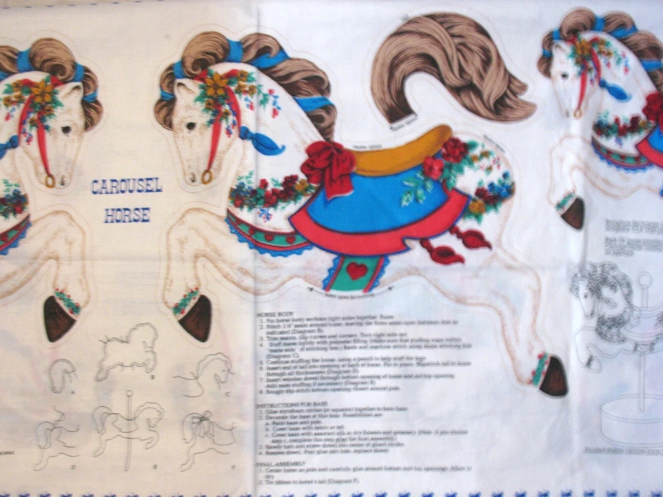 * Carousel Horse Cotton Fabric Panel w bonus Applique 18x45" 2 sided pillow NEW - Image 4 of 4