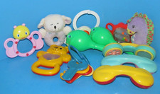 Vtg Mixed Baby Toy Lot of 12: Rattles Shakers Teether Plushies Roller L K