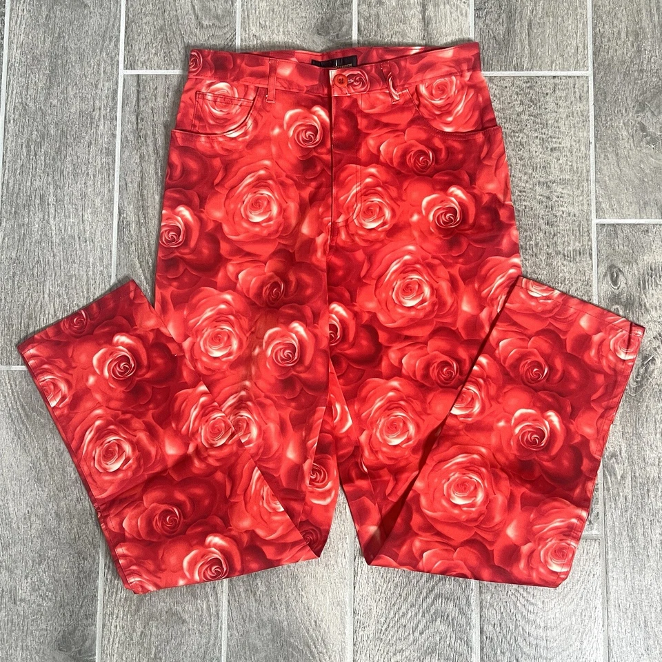 Pantalones de mezclilla vintage hipnotizados rosas cottagecore Barbiecore florales elásticos talla 10 Foto 2 de 4