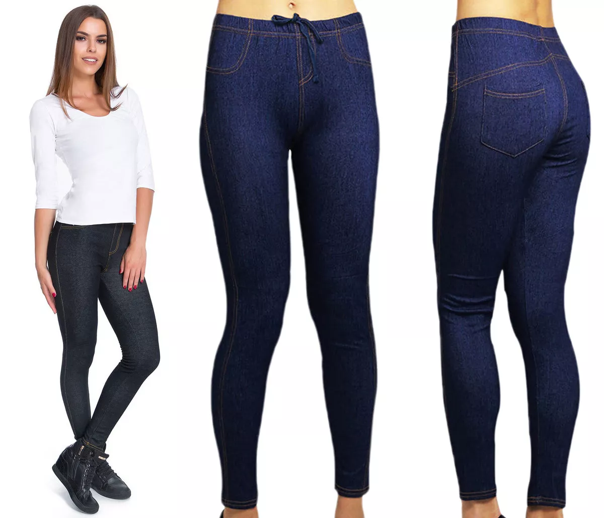 New Ladies Womens Stretchy Denim Look Skinny Jeggings Leggings Slim Fit  Pants