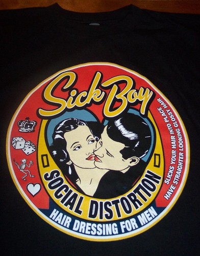 SOCIAL DISTORTION SICK BOY Hair Dressing For Men T-Shirt YOUTH LARGE PUNK NEW - Picture 2 of 2