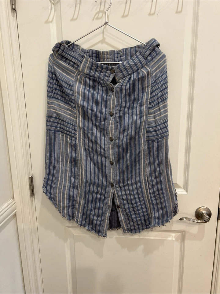 Falda Boho Frontal Free People Azul Rayas Algodón Talla M Y2K Cottage Core Lagging Foto 3 de 4