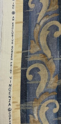 2.75 Yards Stroheim Romann Linen Fabric Vincenza Screen Print 2001 Blue - Picture 5 of 7