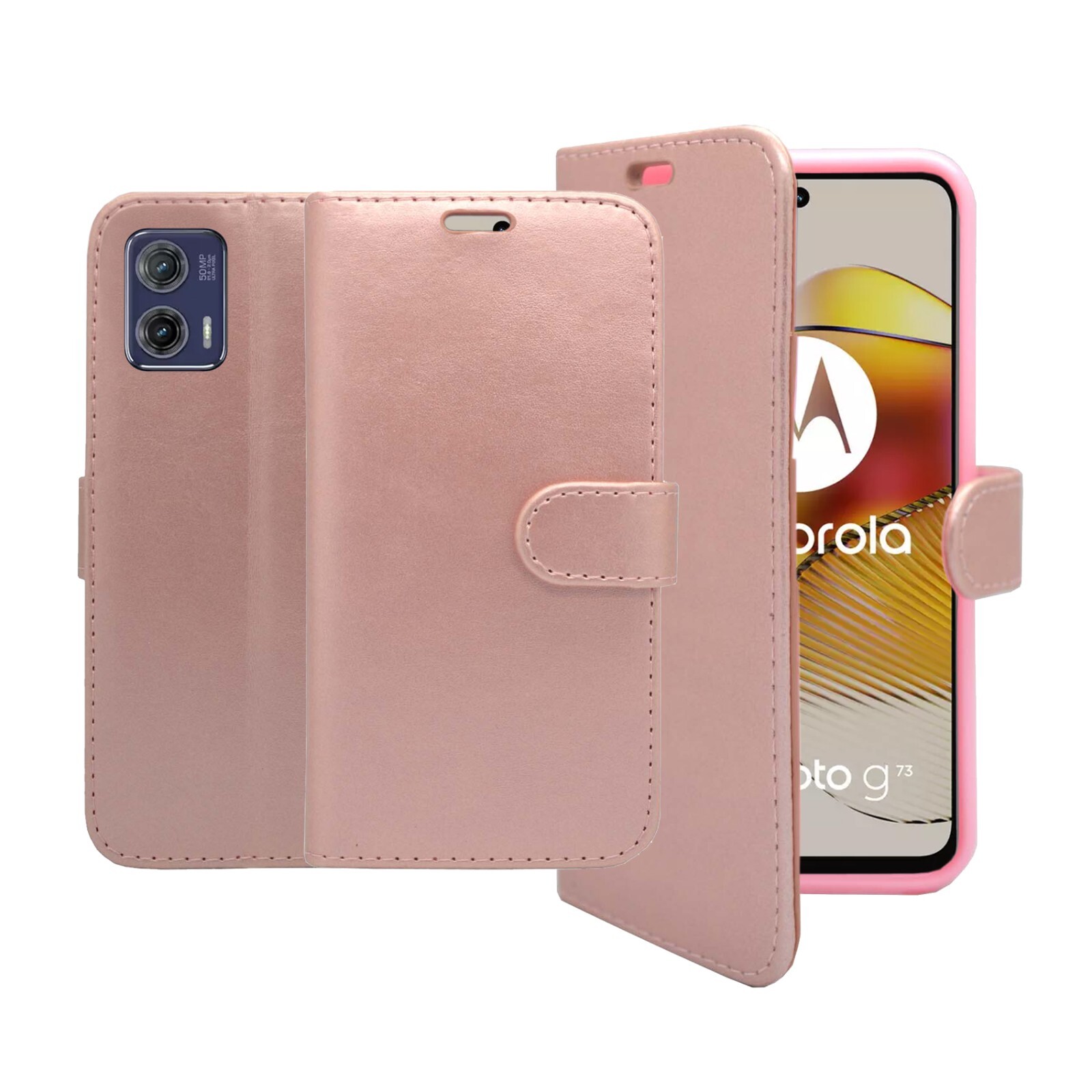 DESSEN Cover Portafoglio In Pelle PU Per Motorola Moto G73 5G - Marrone Con Supporto E Slot Carte - 2