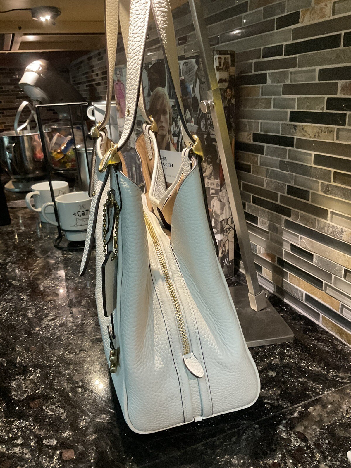 Coach Lori Suede Pebbled Leather Shoulder Bag Chalk Ivory C5265 image 3