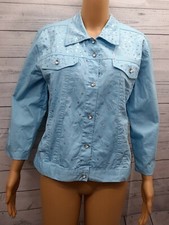Tuscany Jacket Blazer Embellished Beaded Blue Button Front Pockets Size Large
