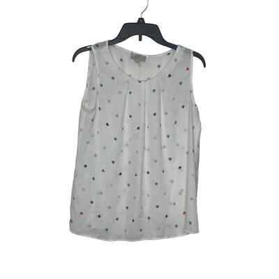 Loft Women Tank Top Pleated All Over Print Lightweight Crewneck Multicolor Small