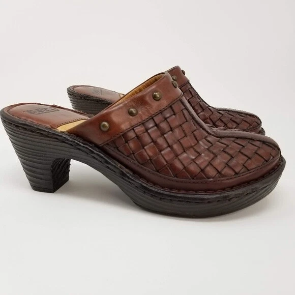 Born Brown Woven Leather Mules Metal Studded Clogs Size 7