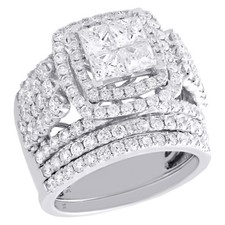 14K White Gold Quad Diamond Bridal Set Engagement Ring  Wedding Band 3.75 CT.