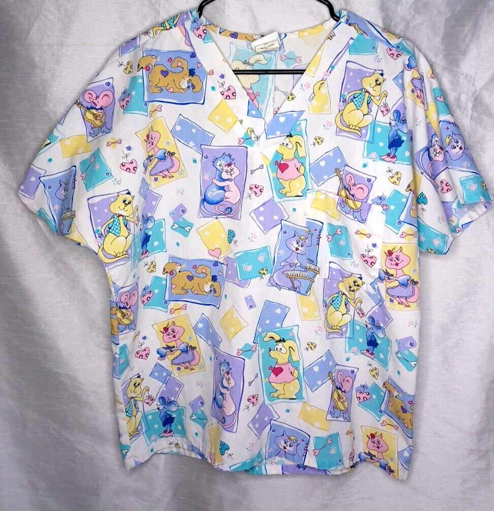 Simply Basic Scrub Top Size Small Cats And Dogs V… - image 1