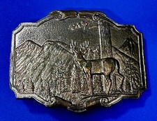 Mountain Deer Buck Hunter Wildlife Scene Belt Buckle - Wyoming Studio Art Works